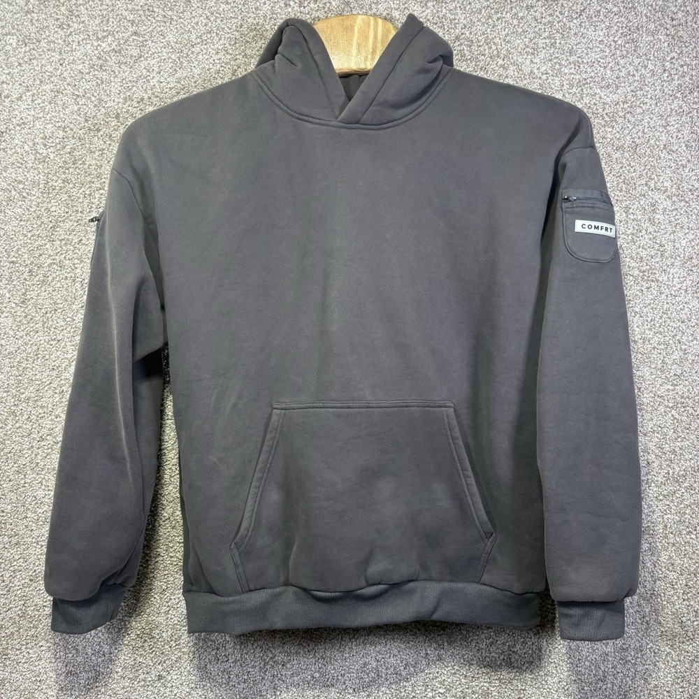 Comfrt Hoodie Mens 2XL Gray Fleece Pullover Kangaroo Pocket Logo Sweatshirt